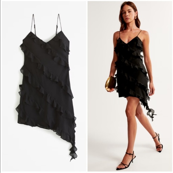 Abercrombie & Fitch Ruffle Mini Dress Black Small Petite NWT New - Picture 1 of 15